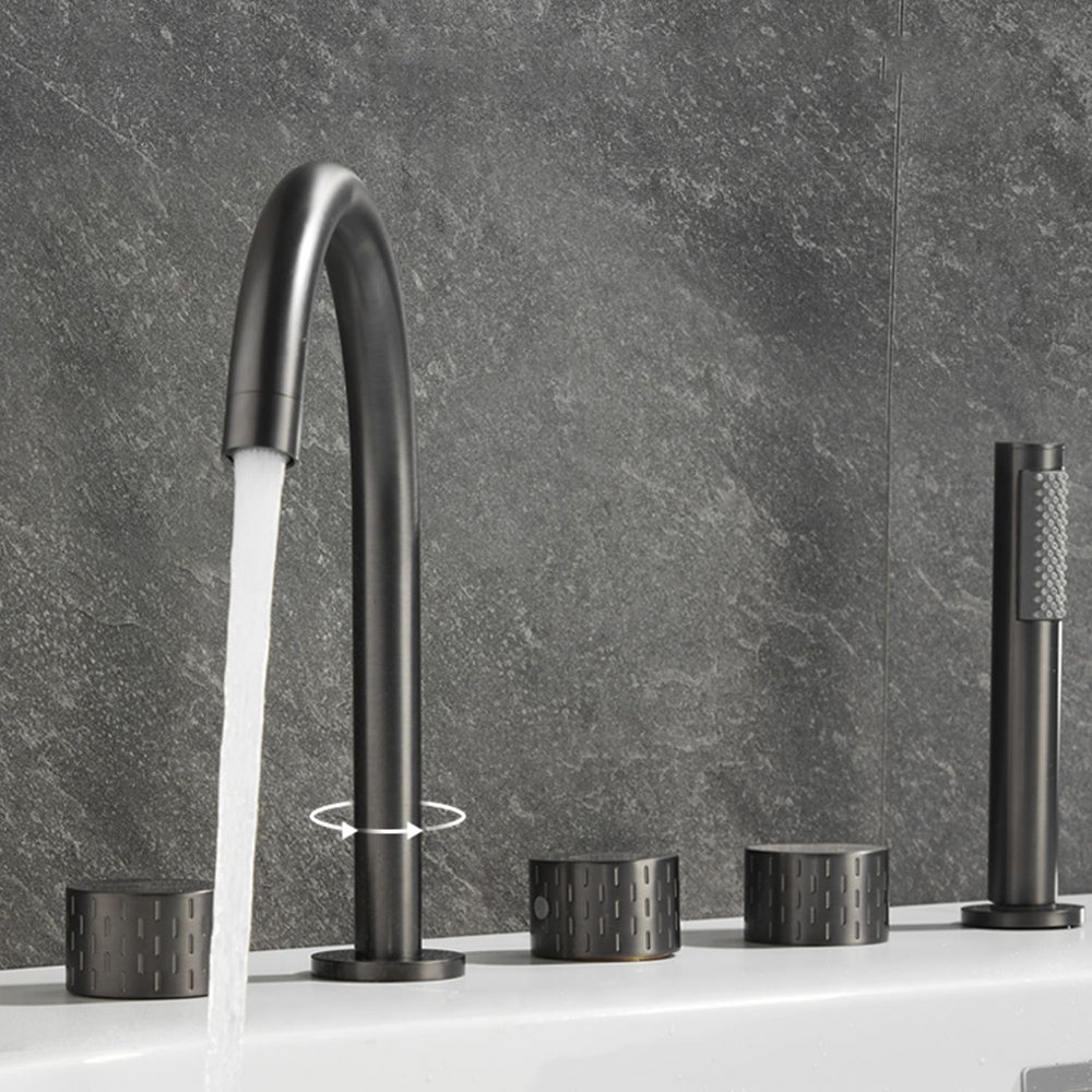Contemporary Deck Mounted Copper Tub Faucet Low Arc Roman Tub Faucet Set