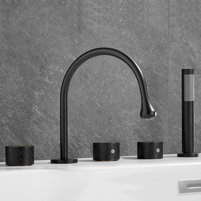 Contemporary Deck Mounted Copper Tub Faucet Low Arc Roman Tub Faucet Set
