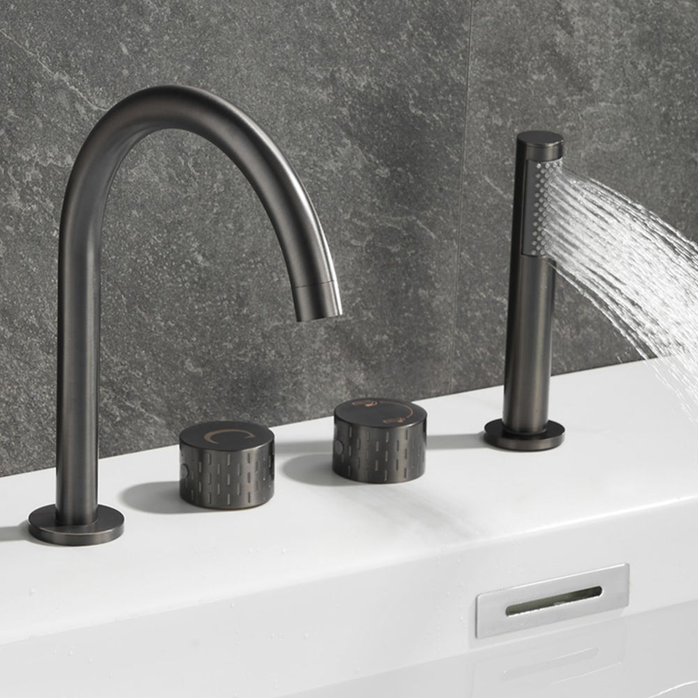 Contemporary Deck Mounted Copper Tub Faucet Low Arc Roman Tub Faucet Set