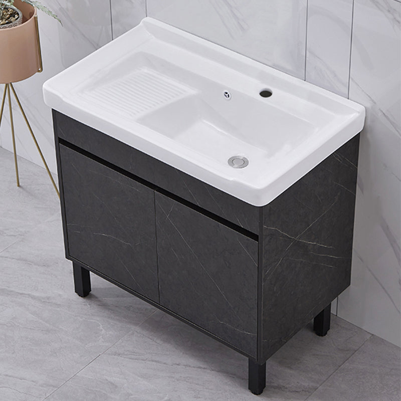 Single Sink Vanity Set Freestanding Rectangle 2 Doors Wood Bath Vanity