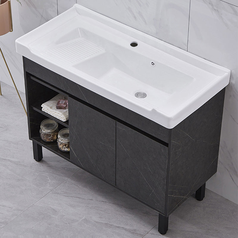 Single Sink Vanity Set Freestanding Rectangle 2 Doors Wood Bath Vanity