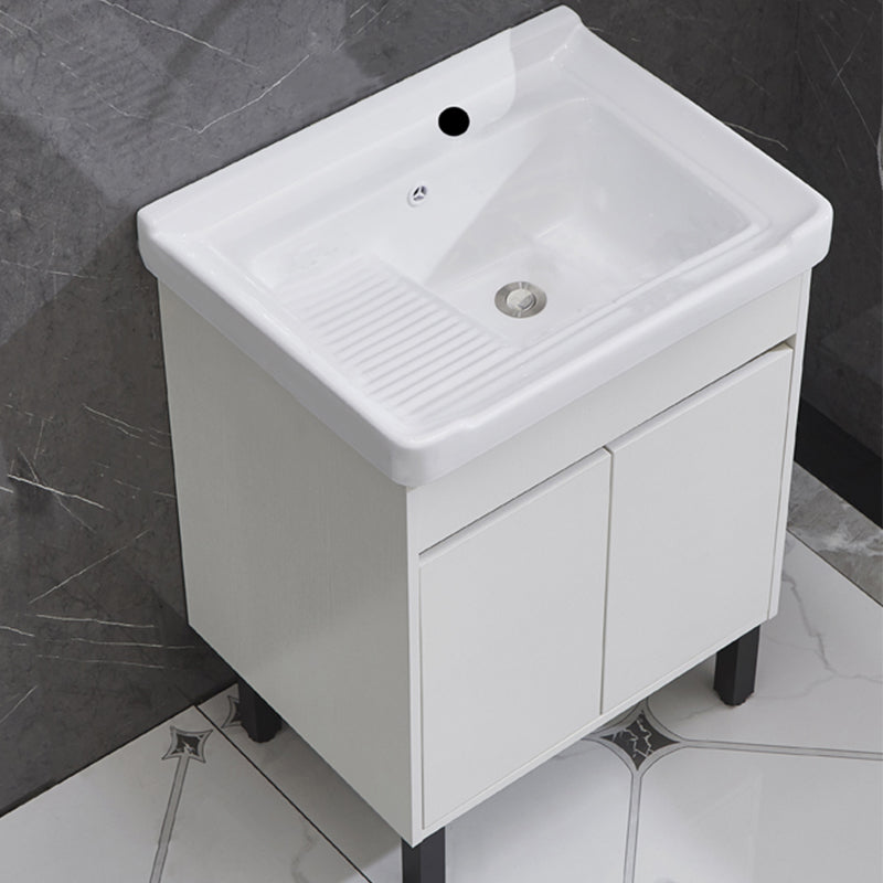 Single Sink Vanity Set Freestanding Rectangle 2 Doors Wood Bath Vanity