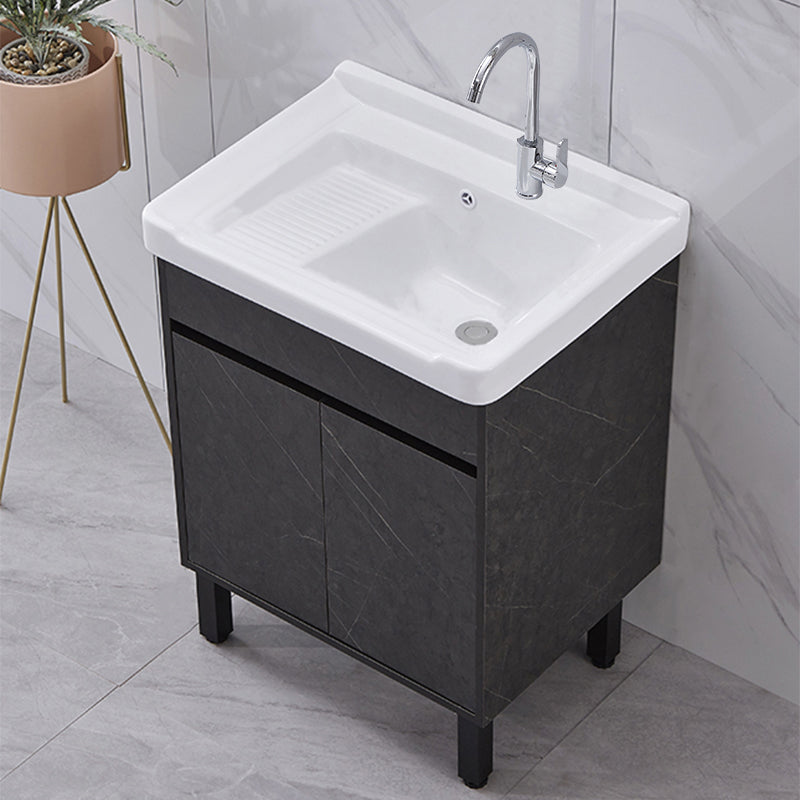Single Sink Vanity Set Freestanding Rectangle 2 Doors Wood Bath Vanity