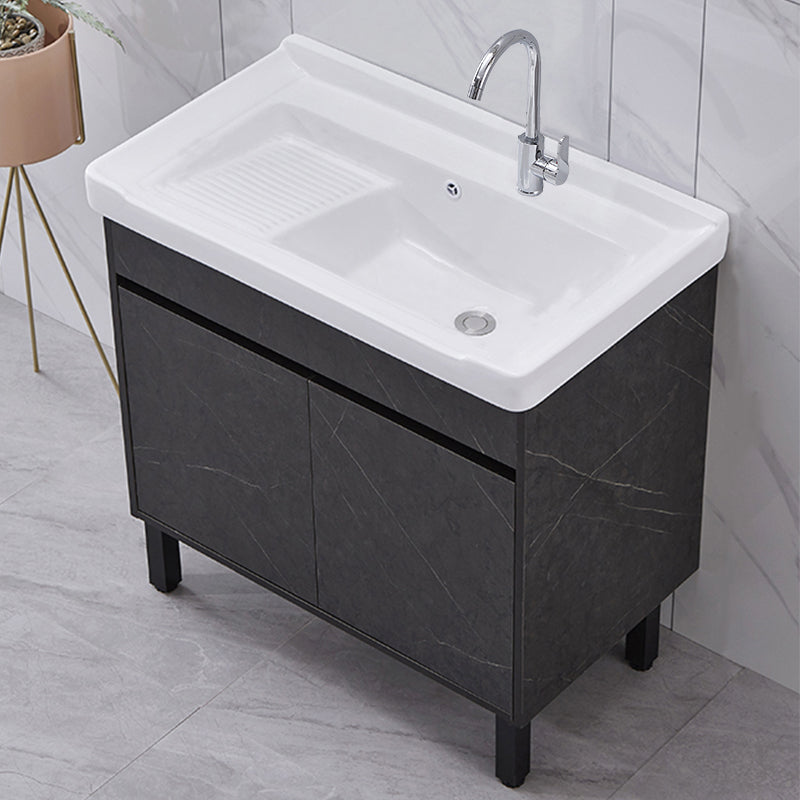 Single Sink Vanity Set Freestanding Rectangle 2 Doors Wood Bath Vanity