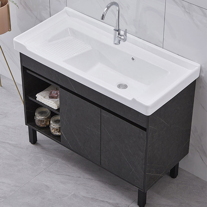 Single Sink Vanity Set Freestanding Rectangle 2 Doors Wood Bath Vanity
