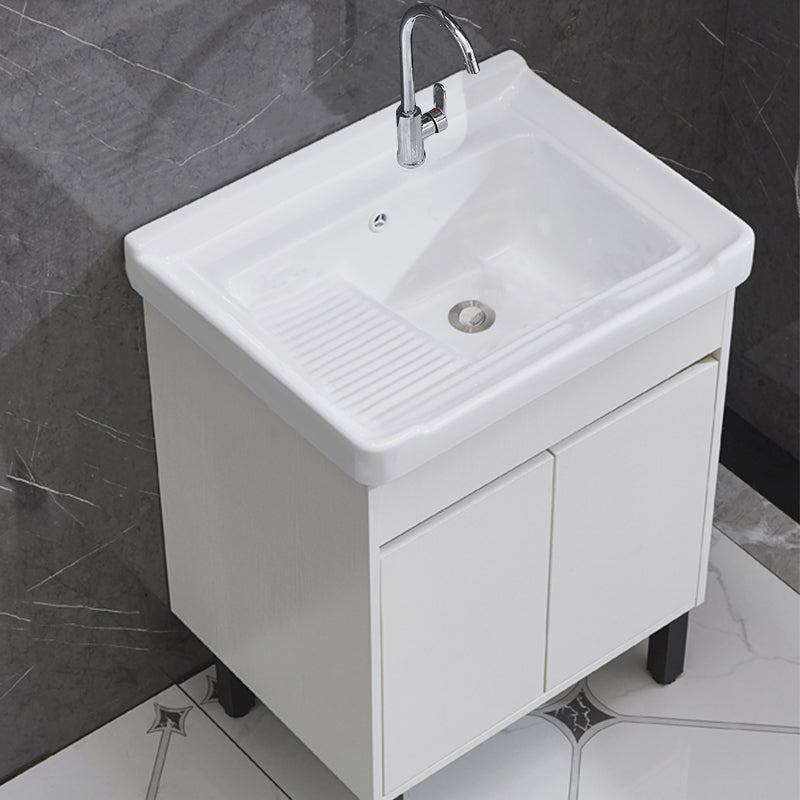 Single Sink Vanity Set Freestanding Rectangle 2 Doors Wood Bath Vanity