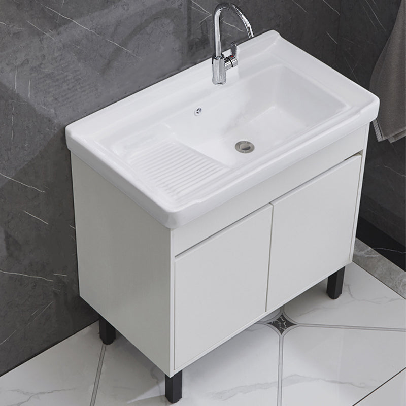 Single Sink Vanity Set Freestanding Rectangle 2 Doors Wood Bath Vanity