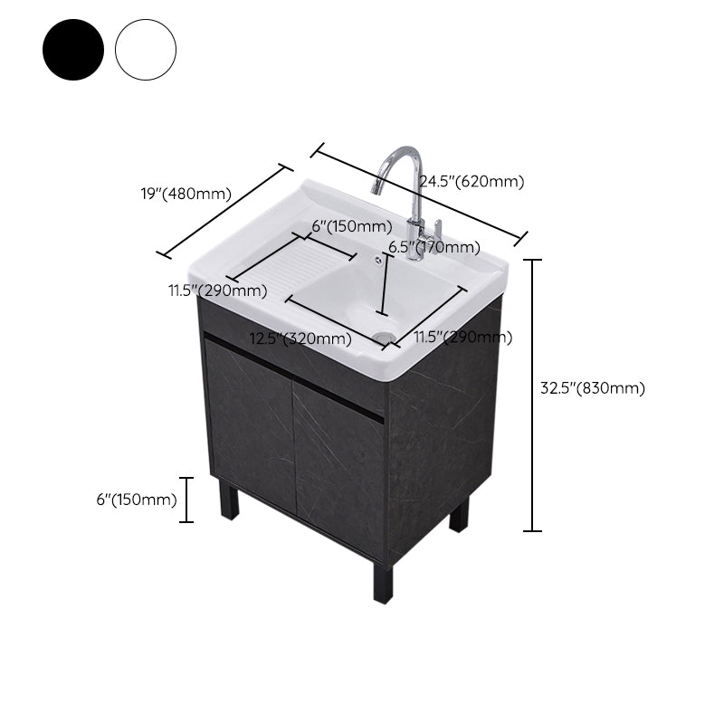 Single Sink Vanity Set Freestanding Rectangle 2 Doors Wood Bath Vanity