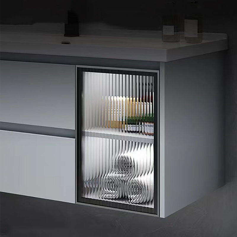Contemporary Sink Cabinet Metal Gray Wall-Mounted Bathroom Vanity Set