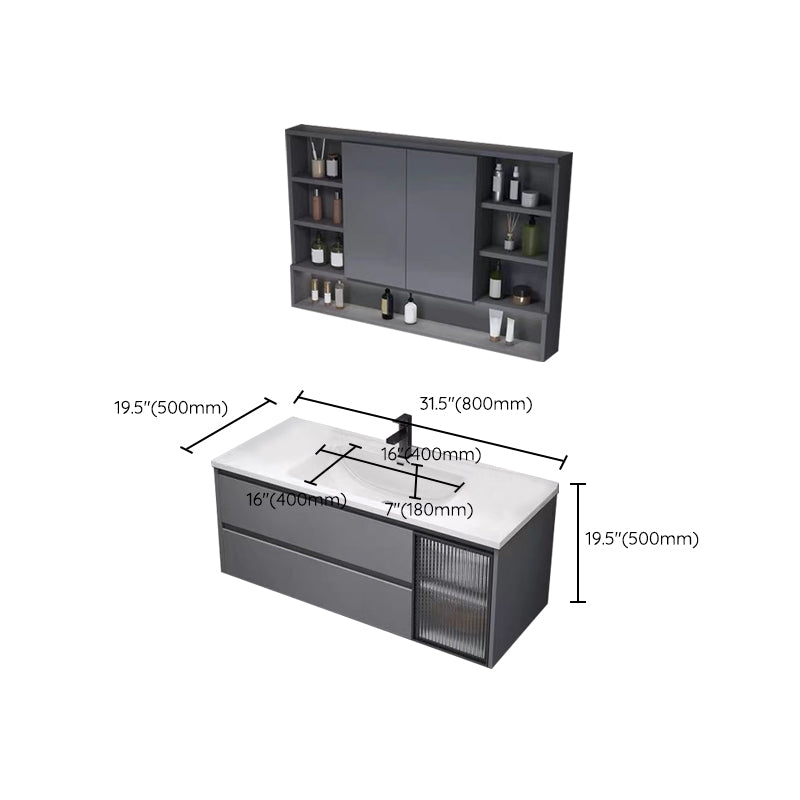 Contemporary Sink Cabinet Metal Gray Wall-Mounted Bathroom Vanity Set