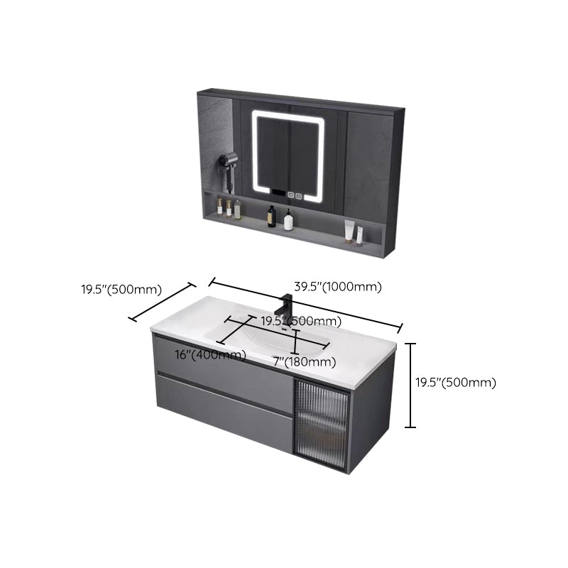 Contemporary Sink Cabinet Metal Gray Wall-Mounted Bathroom Vanity Set