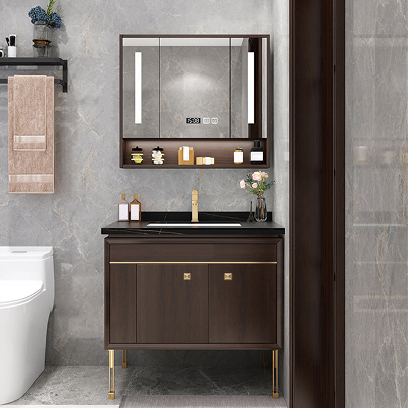 Freestanding Vanity Mirror Rectangle Single Sink Wood Frame Vanity Set with Drawers
