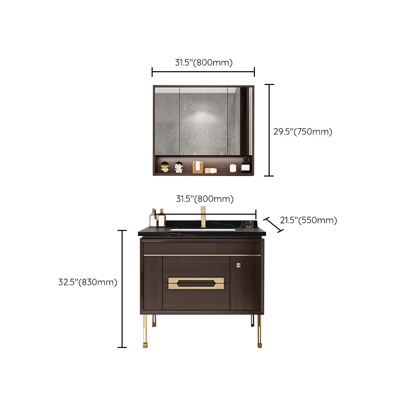 Freestanding Vanity Mirror Rectangle Single Sink Wood Frame Vanity Set with Drawers