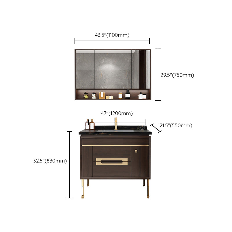 Freestanding Vanity Mirror Rectangle Single Sink Wood Frame Vanity Set with Drawers