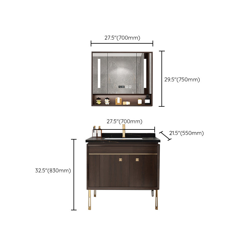 Freestanding Vanity Mirror Rectangle Single Sink Wood Frame Vanity Set with Drawers