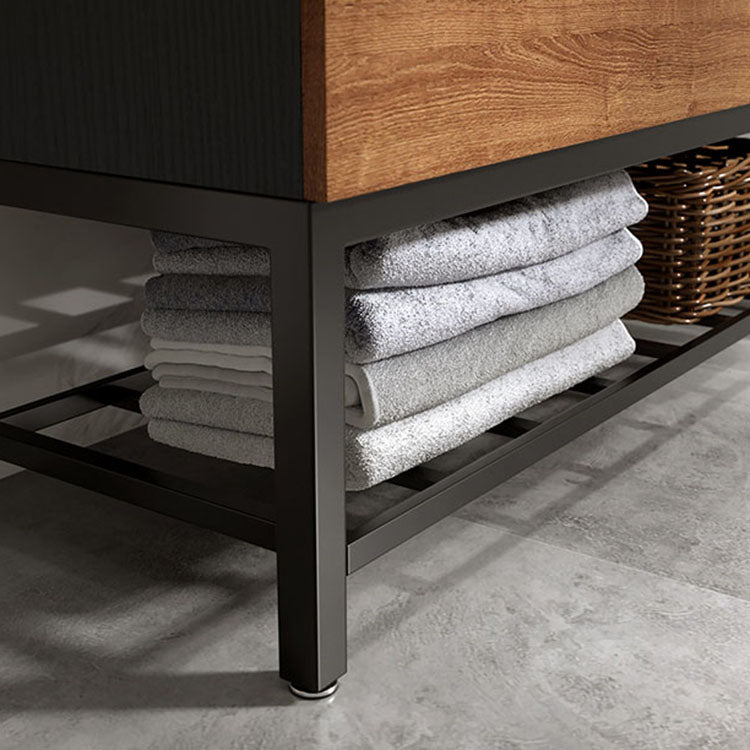 2 Drawers Vanity Wood Frame Freestanding Shelving Included Mirror Single Sink Vanity