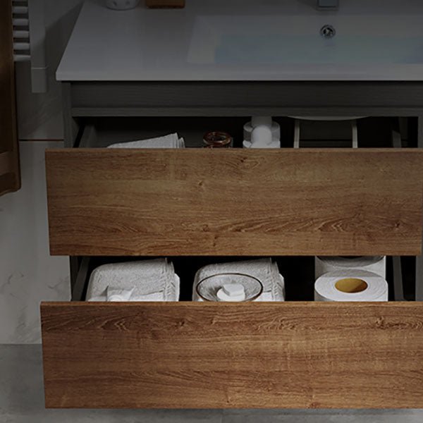 2 Drawers Vanity Wood Frame Freestanding Shelving Included Mirror Single Sink Vanity