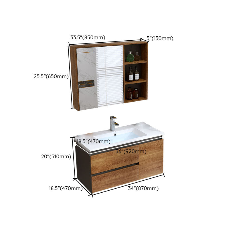 2 Drawers Vanity Wood Frame Freestanding Shelving Included Mirror Single Sink Vanity