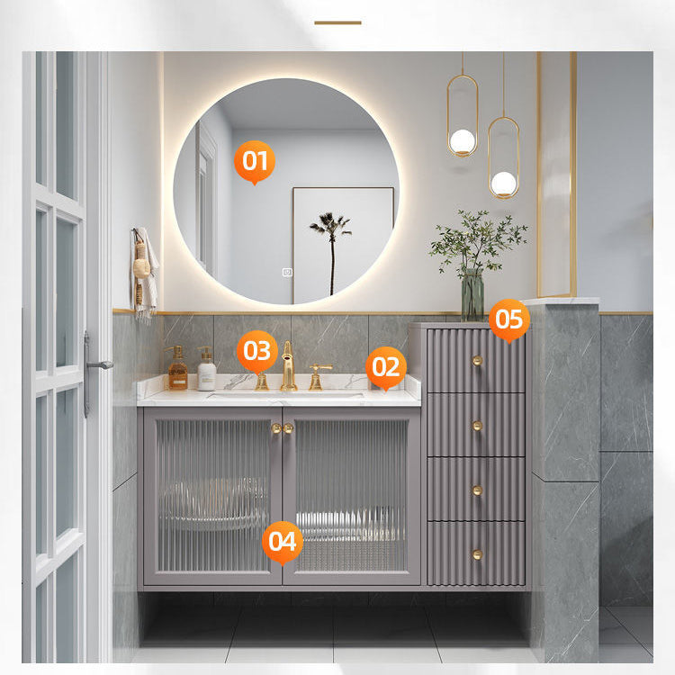 Modern Sink Vanity Wall Mount Solid Color Bathroom Vanity with Drawers