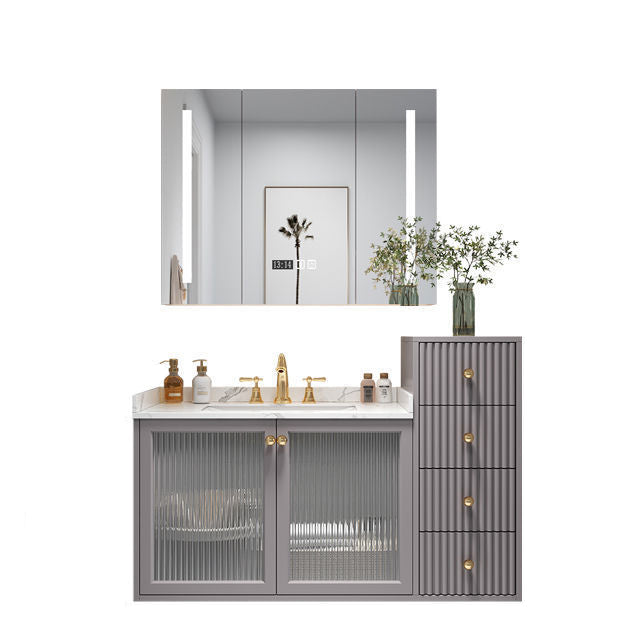 Modern Sink Vanity Wall Mount Solid Color Bathroom Vanity with Drawers