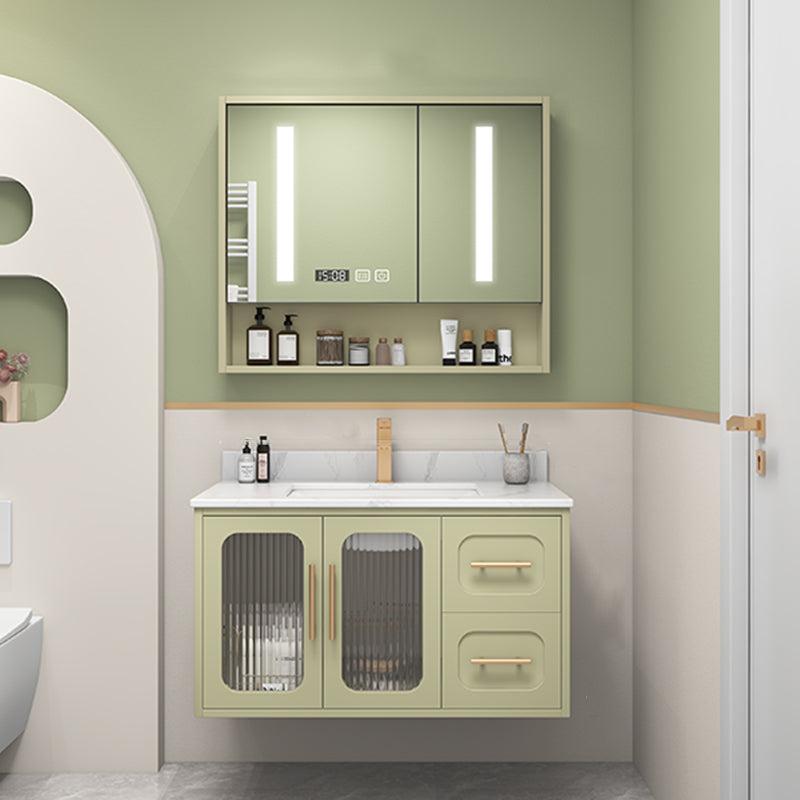 Double Sink Bath Vanity 2 Drawers Wall Mount Rectangle Vanity Set with Mirror