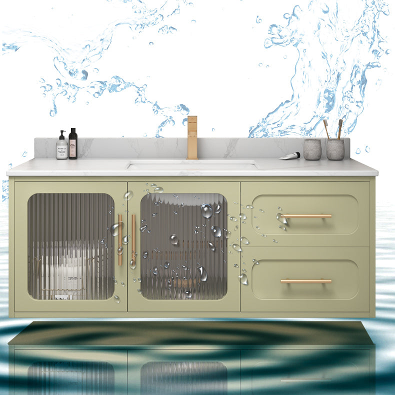 Double Sink Bath Vanity 2 Drawers Wall Mount Rectangle Vanity Set with Mirror