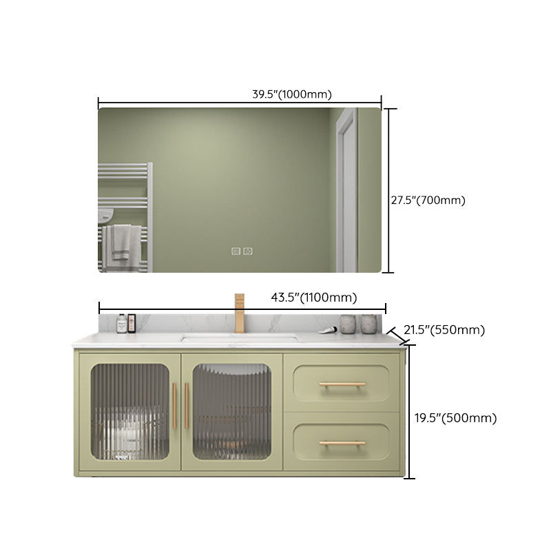 Double Sink Bath Vanity 2 Drawers Wall Mount Rectangle Vanity Set with Mirror