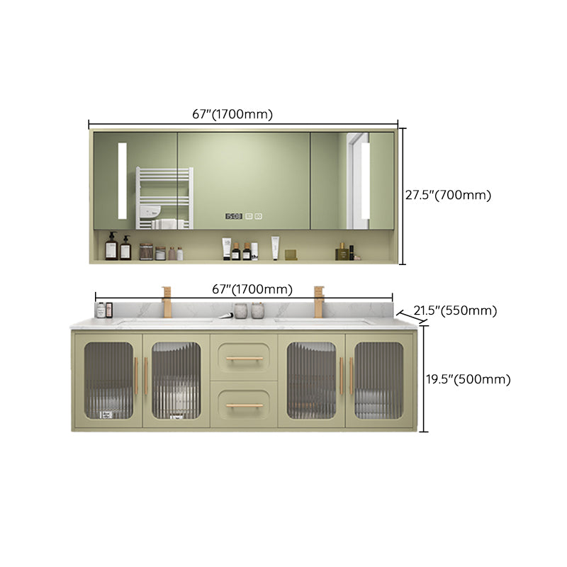 Double Sink Bath Vanity 2 Drawers Wall Mount Rectangle Vanity Set with Mirror