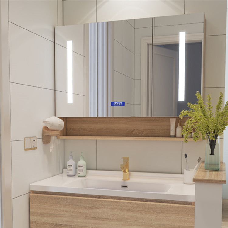 Drawers Bath Vanity Wood Mirror Rectangle Single Sink Wall Mount Vanity Set