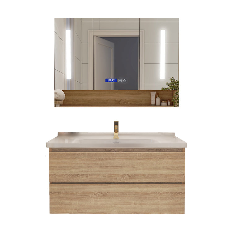 Drawers Bath Vanity Wood Mirror Rectangle Single Sink Wall Mount Vanity Set
