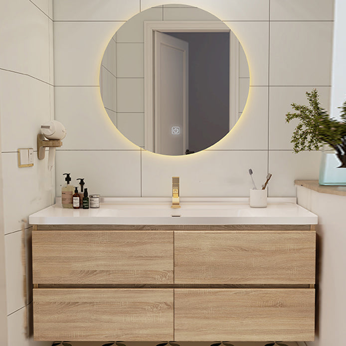 Drawers Bath Vanity Wood Mirror Rectangle Single Sink Wall Mount Vanity Set