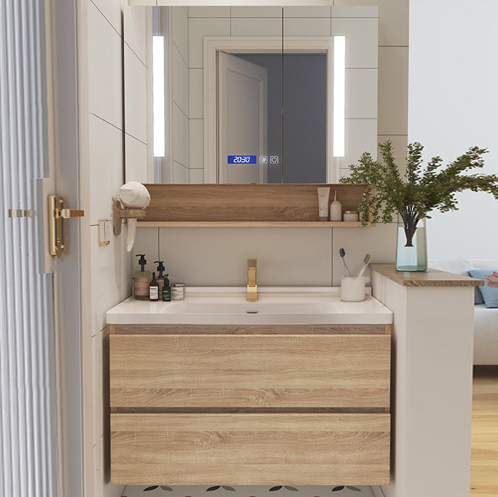 Drawers Bath Vanity Wood Mirror Rectangle Single Sink Wall Mount Vanity Set