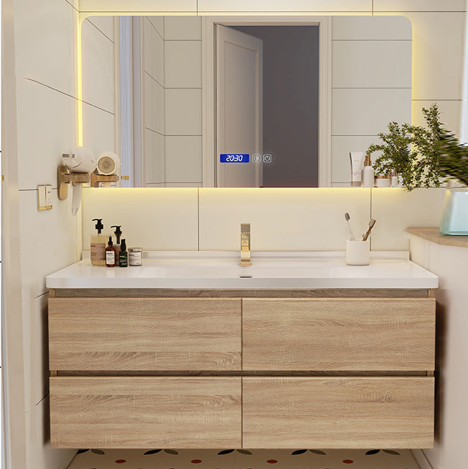 Drawers Bath Vanity Wood Mirror Rectangle Single Sink Wall Mount Vanity Set