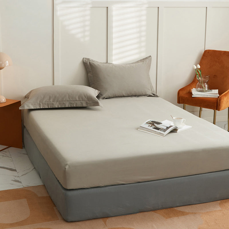 Bed Sheet Pure Color Soft Cotton Breathable 1-Piece Fitted Sheet