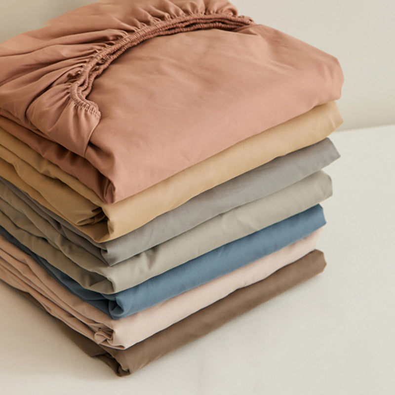 Bed Sheet Pure Color Soft Cotton Breathable 1-Piece Fitted Sheet