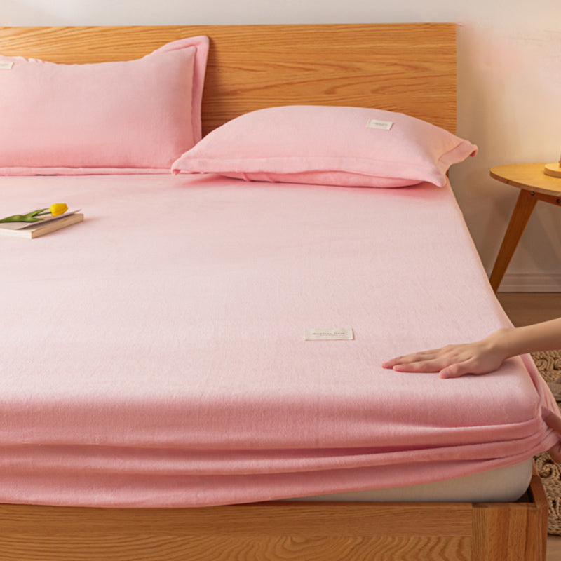 Solid Color Fitted Sheet Set Fade Resistant Flannel Breathable Fitted Sheet