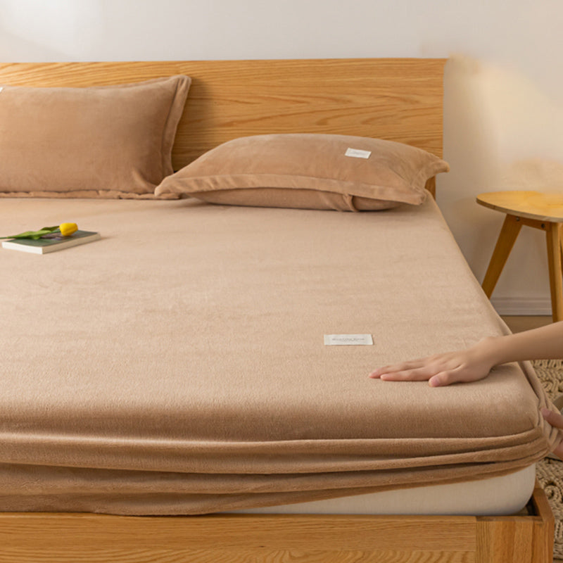 Solid Color Fitted Sheet Set Fade Resistant Flannel Breathable Fitted Sheet