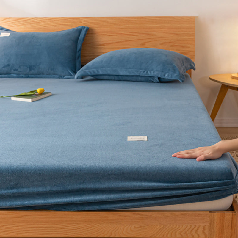 Solid Color Fitted Sheet Set Fade Resistant Flannel Breathable Fitted Sheet