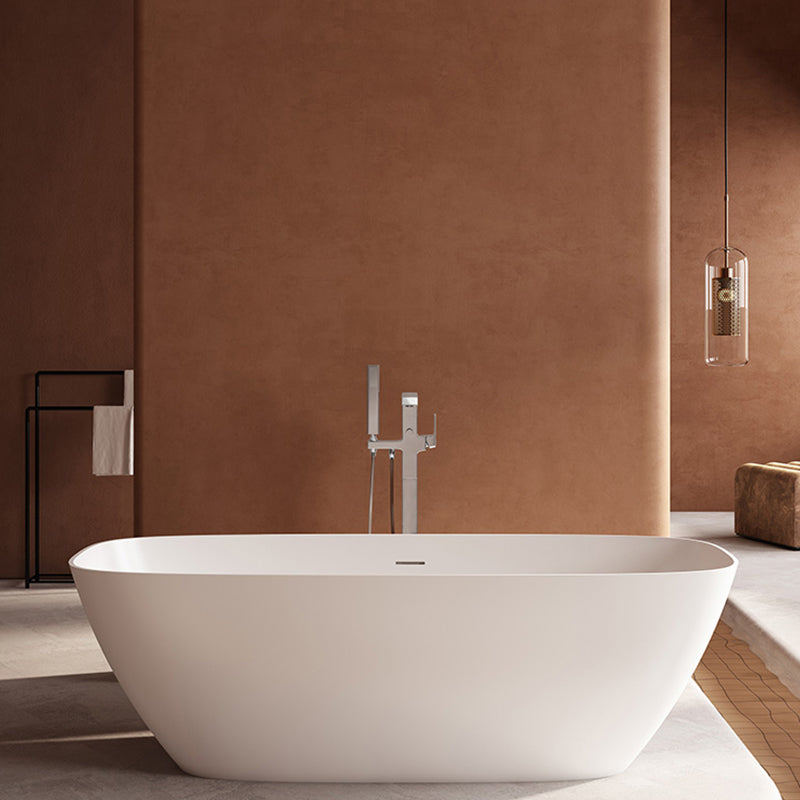 White Freestanding Soaking Bathtub Modern Rectangle Stone Bathtub