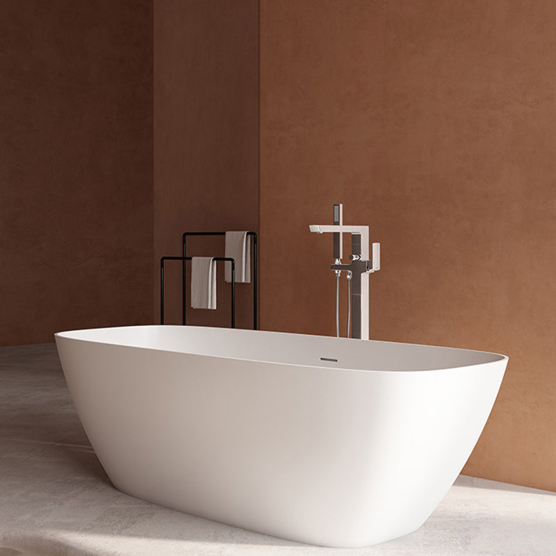 White Freestanding Soaking Bathtub Modern Rectangle Stone Bathtub