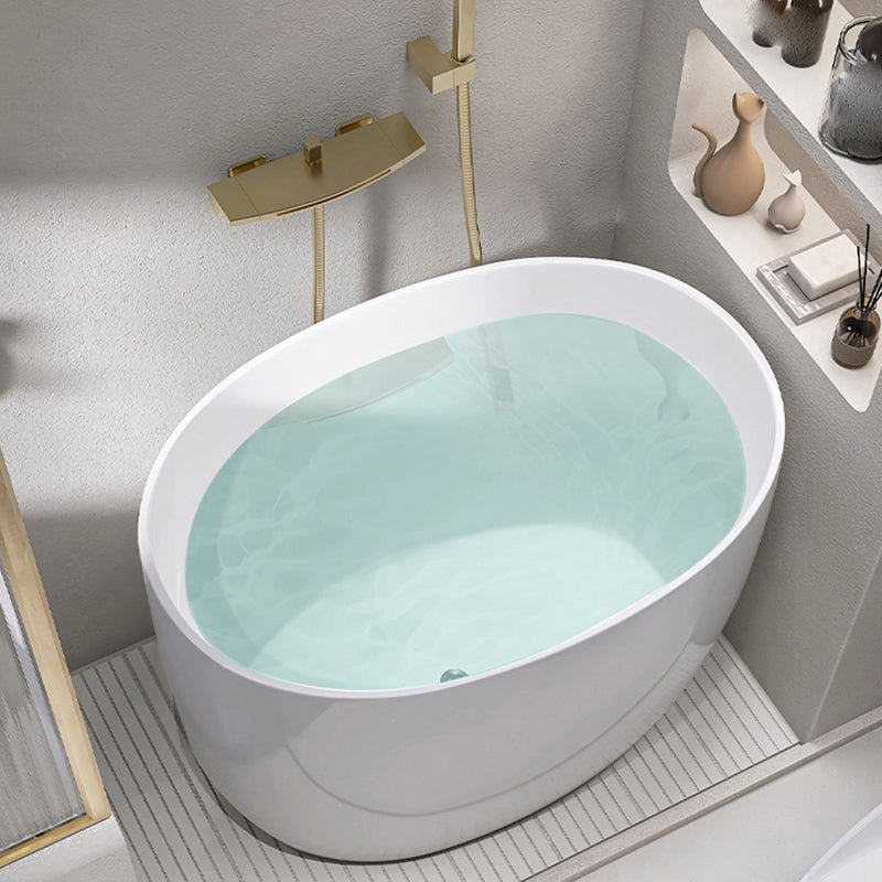 Modern Ellipse Acrylic White Bathtub Back to Wall with Drain Bath Tub