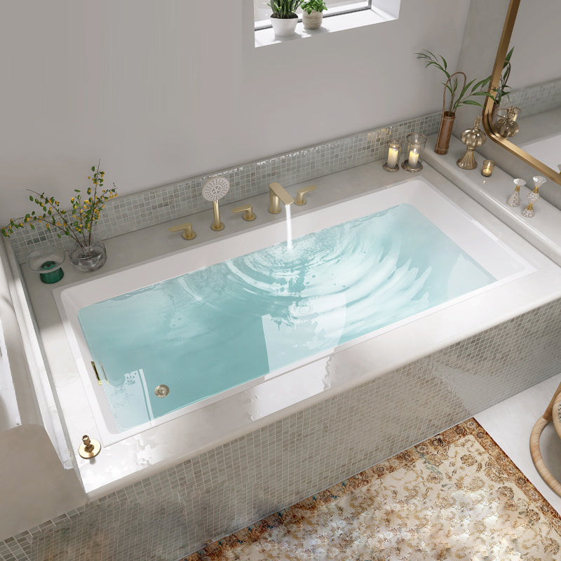 Modern Acrylic Rectangle Embedded with Drain Bath Tub and Overflow Hole