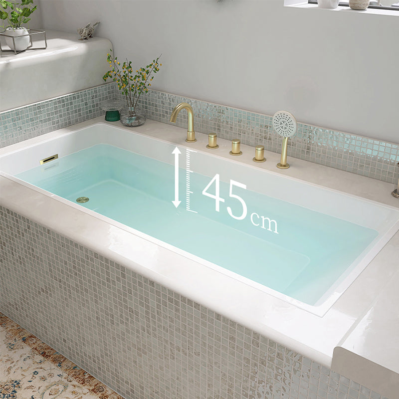 Modern Acrylic Rectangle Embedded with Drain Bath Tub and Overflow Hole