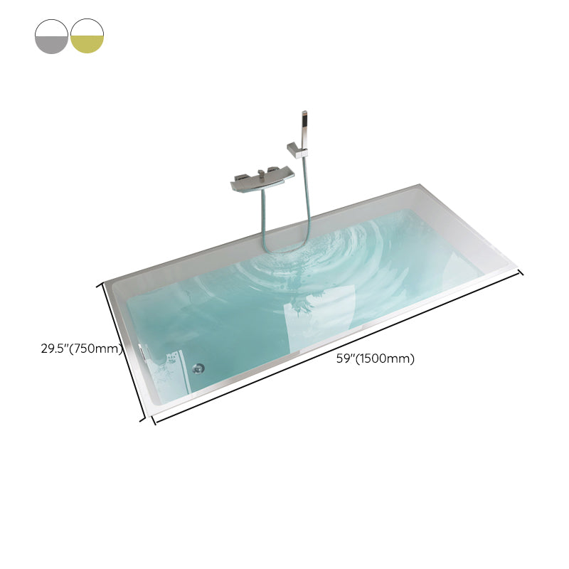 Modern Acrylic Rectangle Embedded with Drain Bath Tub and Overflow Hole