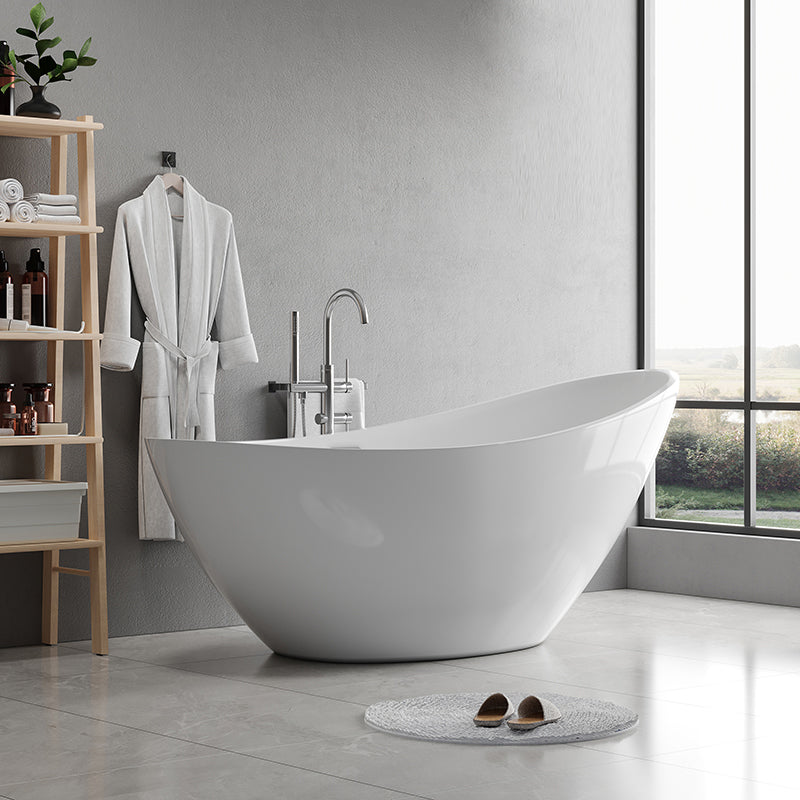 Contemporary Freestanding Soaking Bathtub Oval Slipper Acrylic Bathtub