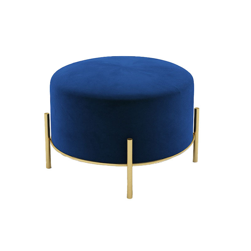 Solid Color Round Ottoman Mildew Resistant Velvet Upholstered Ottoman