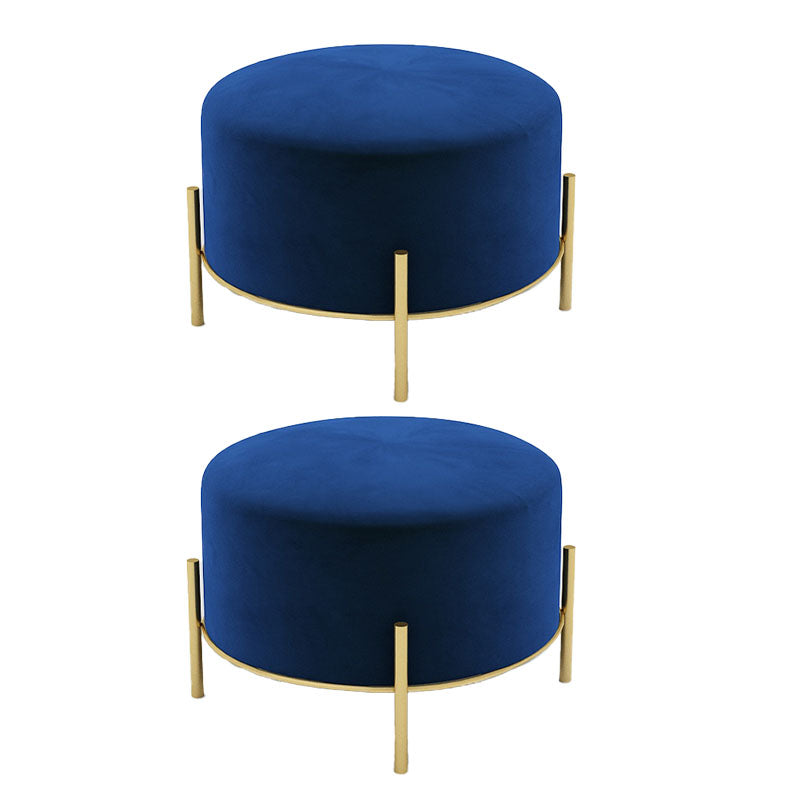 Solid Color Round Ottoman Mildew Resistant Velvet Upholstered Ottoman