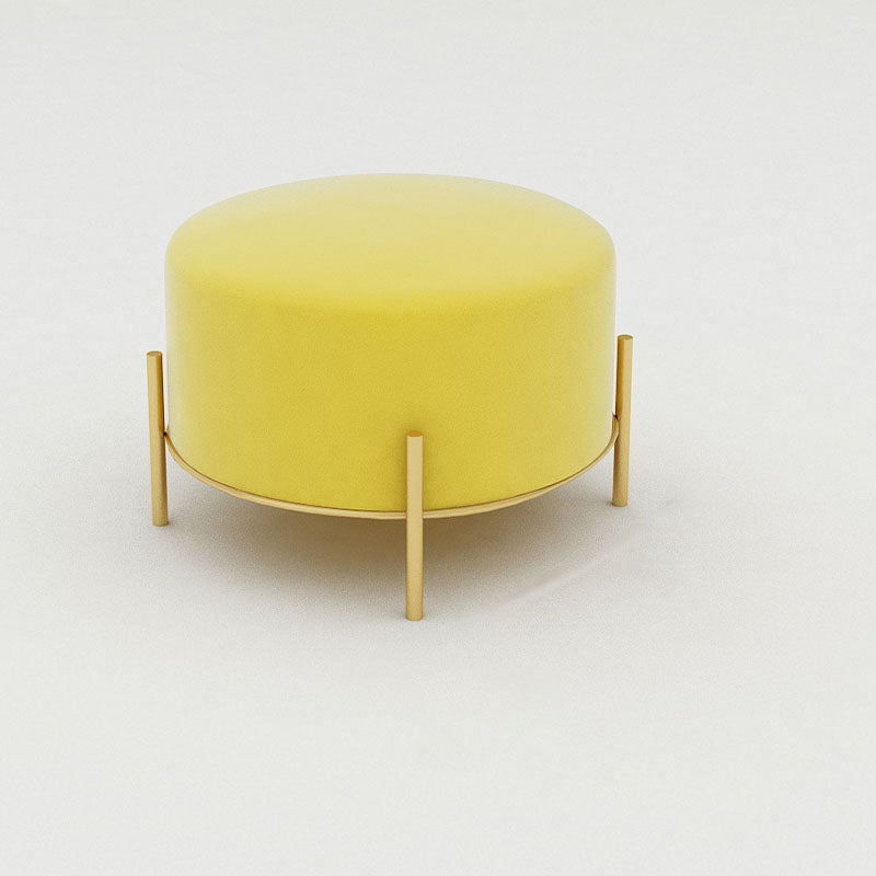 Solid Color Round Ottoman Mildew Resistant Velvet Upholstered Ottoman