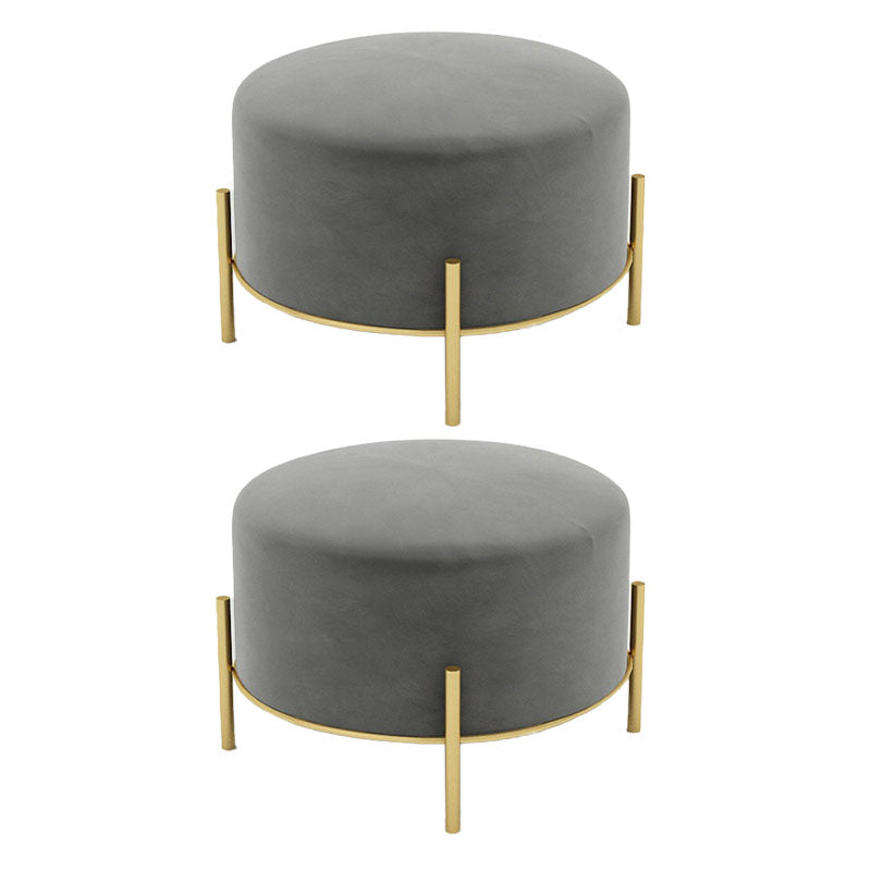 Solid Color Round Ottoman Mildew Resistant Velvet Upholstered Ottoman
