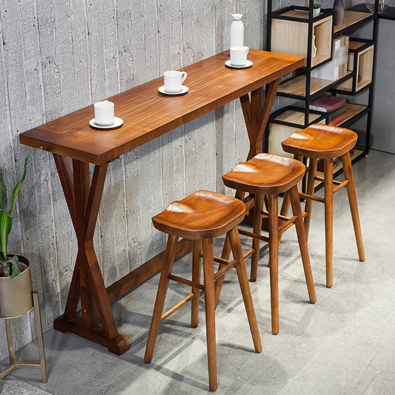 Contemporary Solid Wood Dining Stool Backless Bar Stool with Footrest